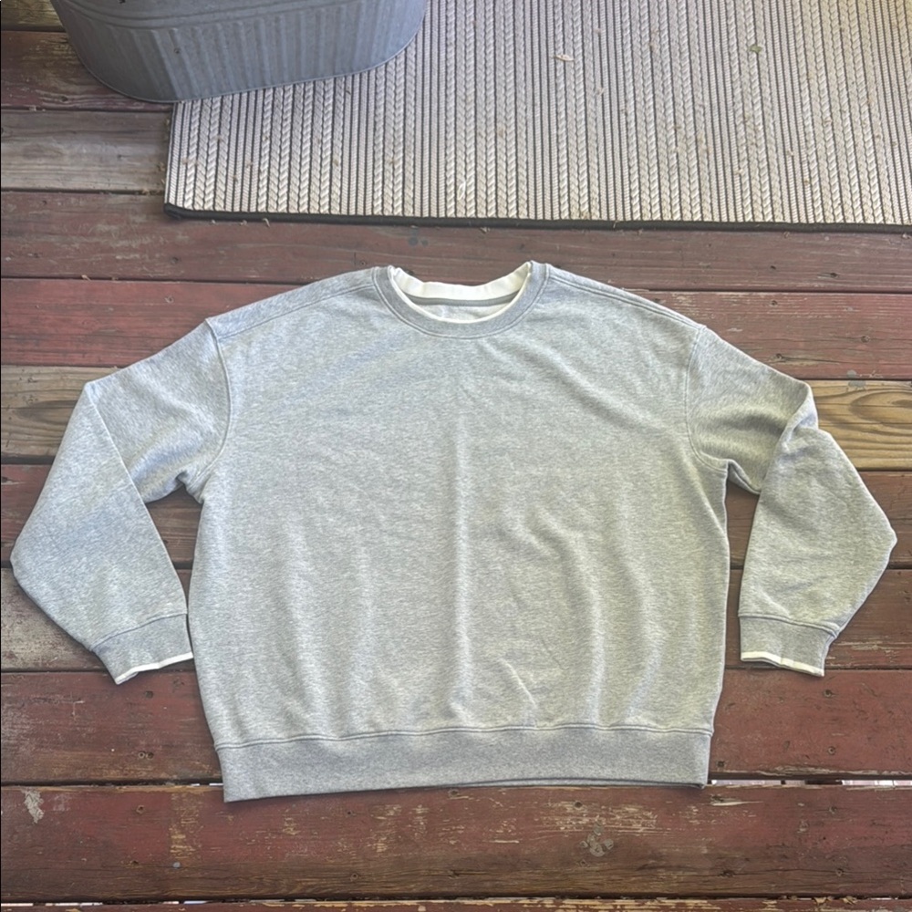Goodfellow & Co Gray and White Crewneck Sweater with Ribbed Details